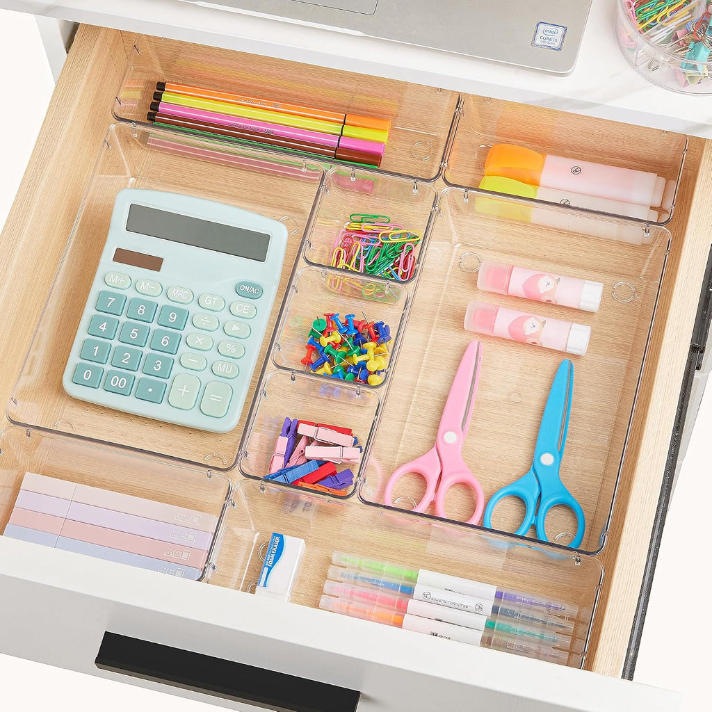 Multi-Size Clear Drawer Organizer Bins