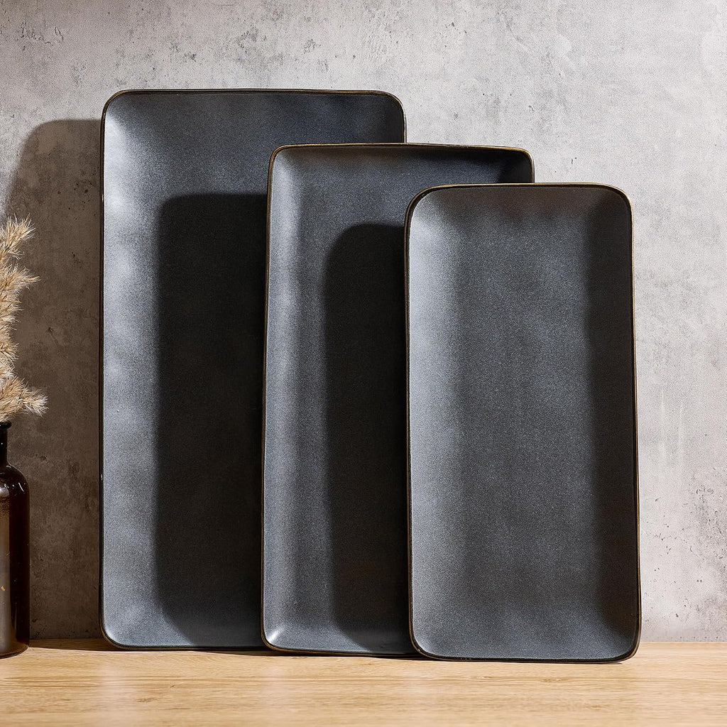 Matte Charcoal Stoneware Rectangular Platters